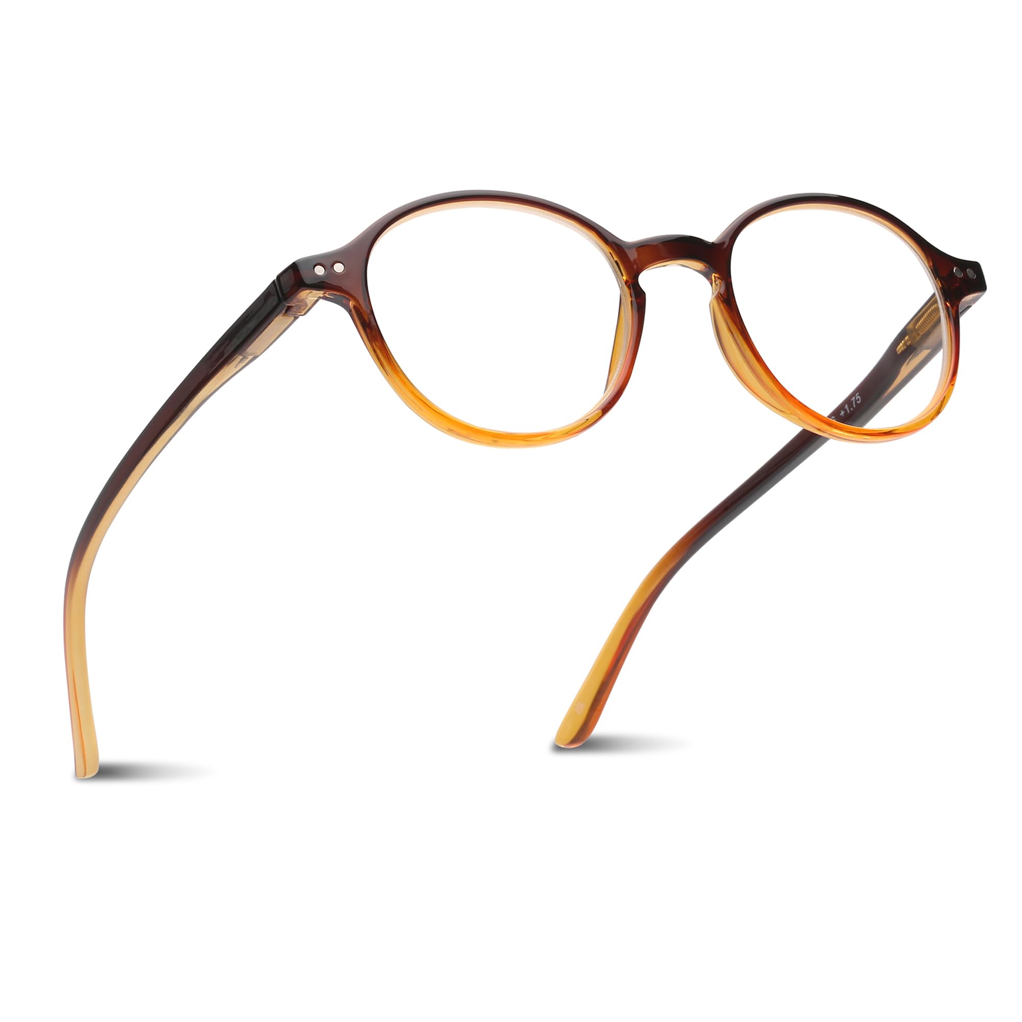 2SeeLife Small Round Reading Glasses for Men & Women – Narrow-Medium Fit, Sturdy Frame, Spring Hinges, Premium Retro Readers, Brown, +3.00