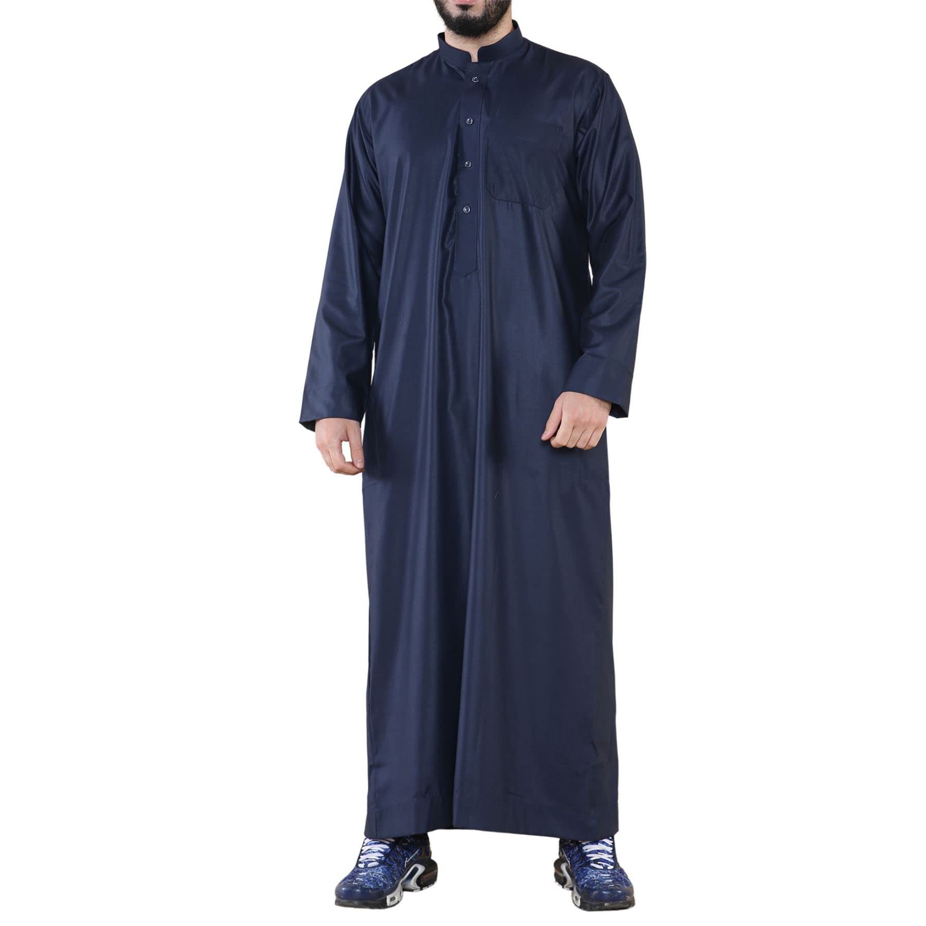 Truclothing Men's Navy Thobe Jubba Nehru Stand Collar Islamic Clothing Muslim Cotton Kaftan Dress Robe Saudi - M - 54