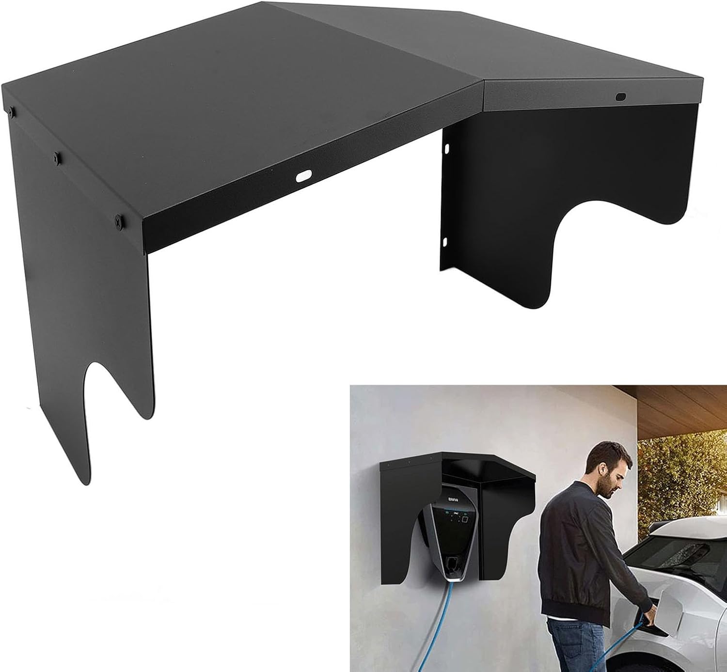 Electric Vehicle Charging Station Cover, Weatherproof Charging Station Roof, Easy Installation Carbon Steel EV Wall Charger Protective Cover for Standard Charging Stations
