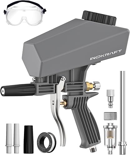 Inokraft Kit de pistola chorreadora de arena portátil a prueba de fugas con separador de aceite-agua y boquilla de extensión, mini chorreadora de
