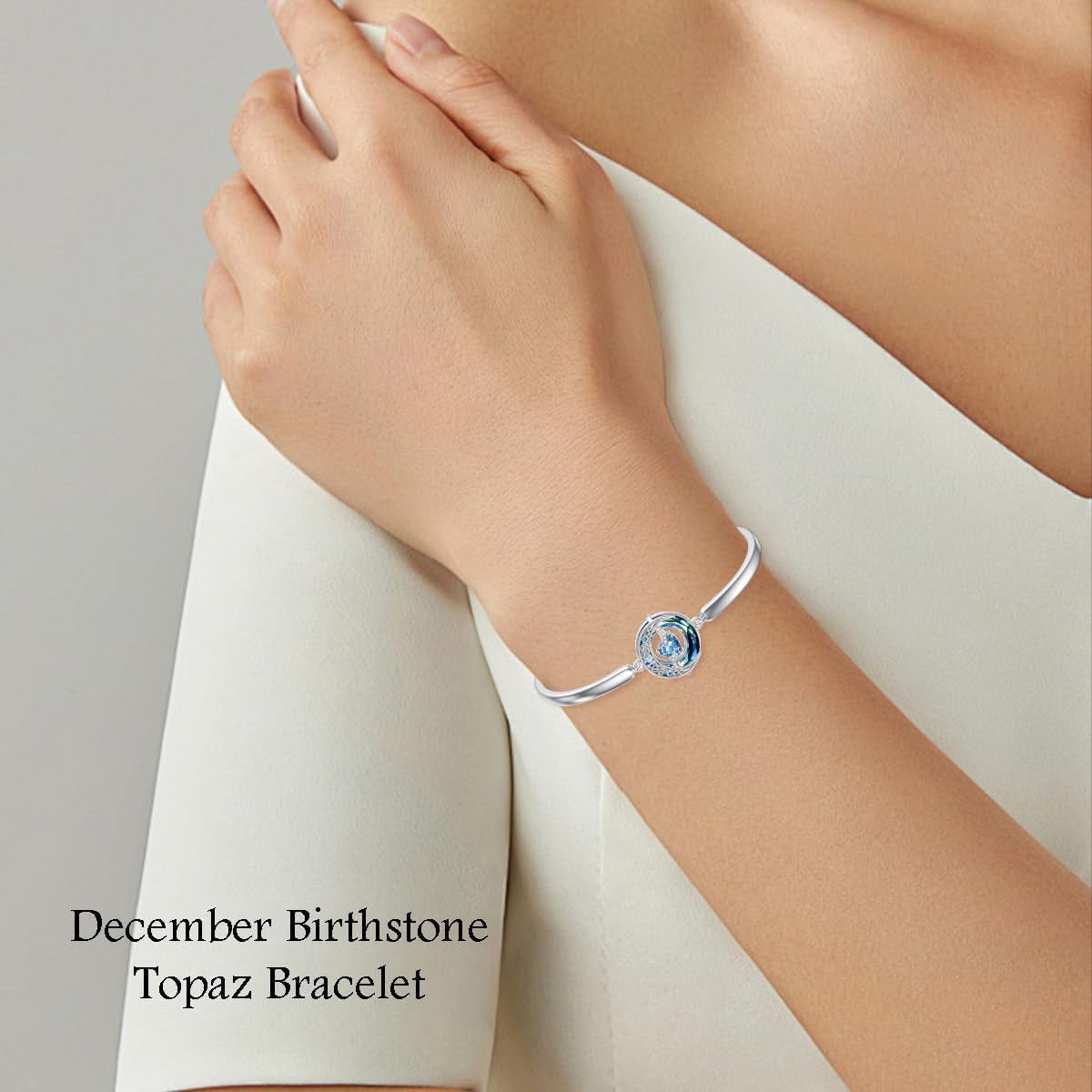 TOUPOP Birthstone Bracelet for Women 925 Sterling Silver Moon and Star Bangle Bracelet with Crystal Jewelry Valentines Day Mothers Day Birthday Gifts for Her Wife Mom - Image 3