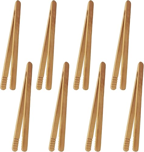 Pinzas para utensilios de cocina de bambú de 7 pulgadas, pinzas reutilizables de bambú para tostadas, kimchi, frutas y té, 8 unidades.