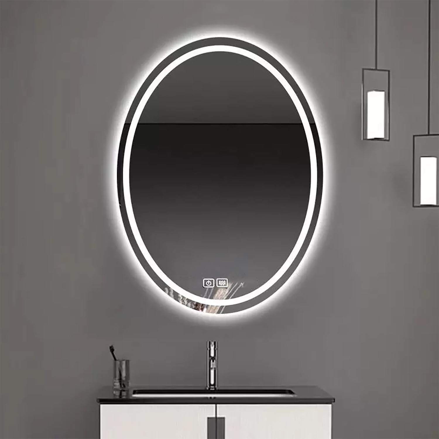 WJFTODAY Dimmable Anti-Fog Oval Bathroom Mirror, 36/40" Frameless Vanity Wall Lighted Mirror, Frontlit & Backlit, 3 Colors, Decorative Hanging Design, 24/28/32" Options