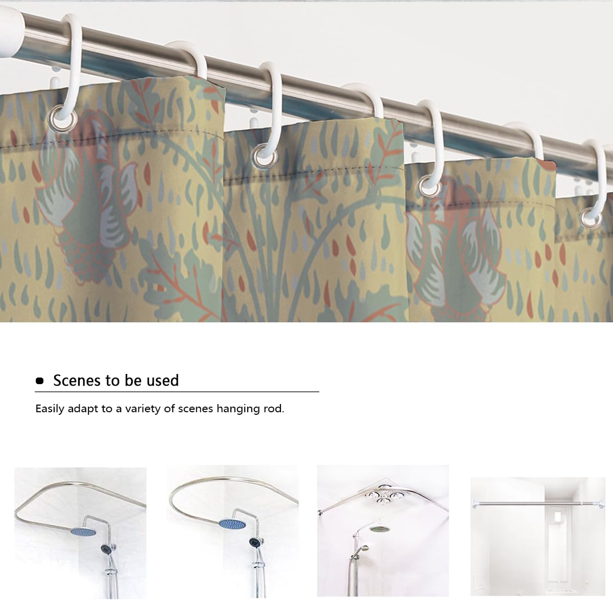Cortina de Ducha Estilo Morris Prado Flores Beige 150x200cm
