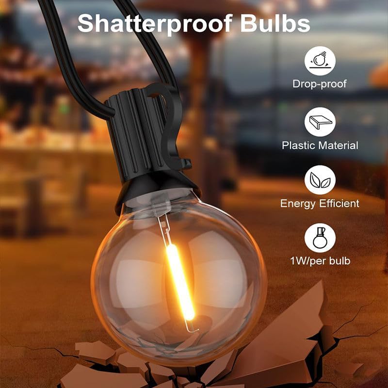 Image of One94Store G40 Globe String Lights | 15 Ft Outdoor String Light with 15 Edison Bulbs | Waterproof Warm White Decorative Lights for Balcony, Backyard, Porch, Garden & Home Decor
