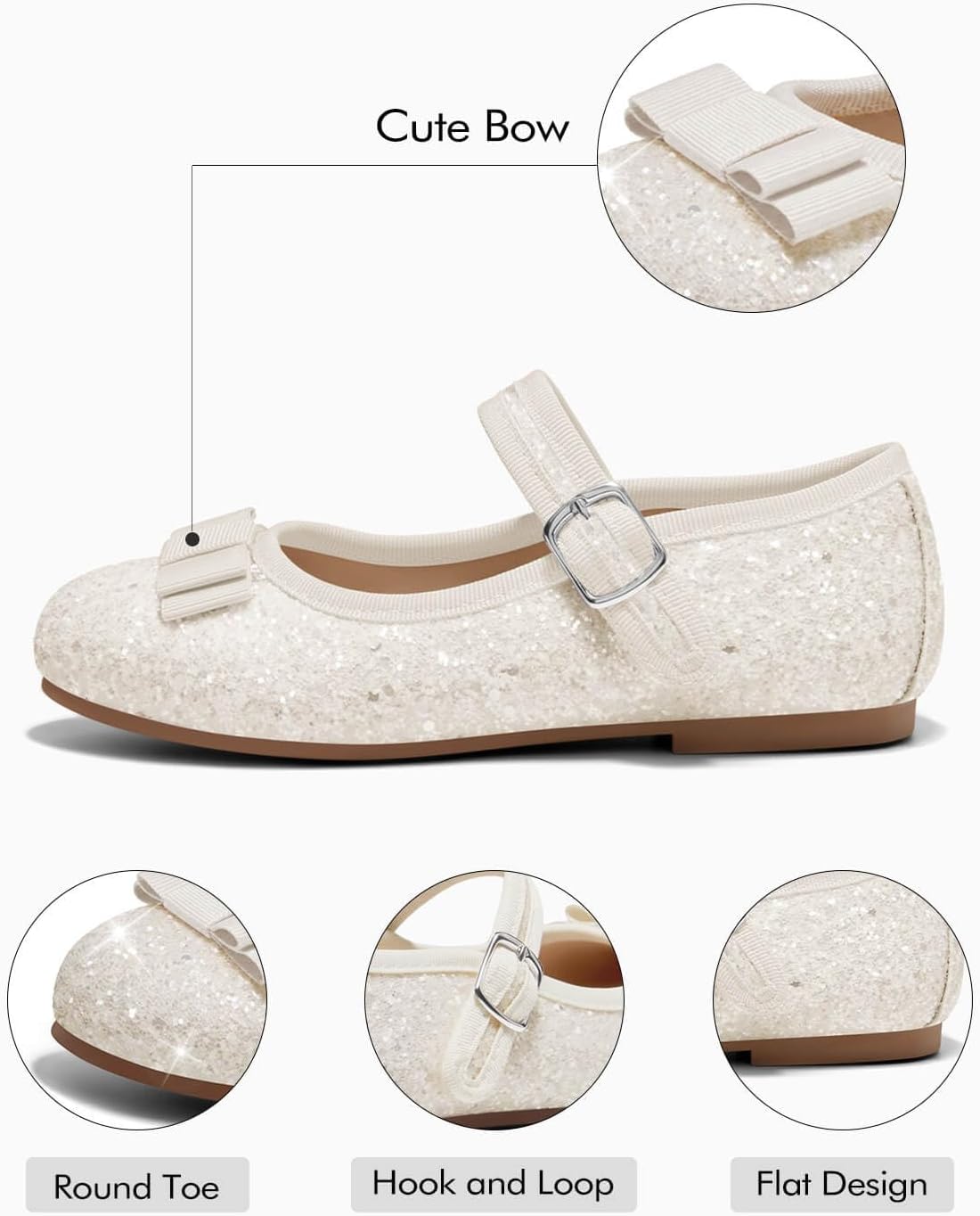 Coutgo Girls Mary Jane Dress Shoes Bow Round Toe Ballet Flats Wedding Party Flower Girl Shoes
