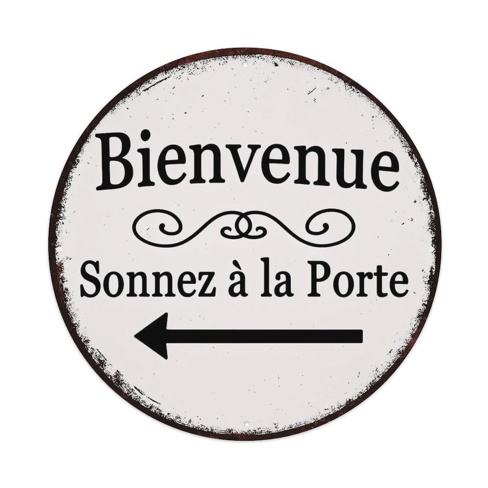 Jdyaojiesheng Vintage Bienvenue Sonnez A La Porte Round Tin Sign Retro Metal Wall Decor Metal Poster, Home Bar Garage Farmhouse Cafe Wall Art Decoration 8X8inch