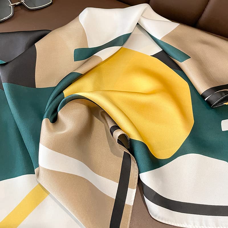 Fashion and Elegant Silk Feeling Scarf Square Satin Retro Style Sunscreen Head Scarf for Women 27.5" × 27.5"