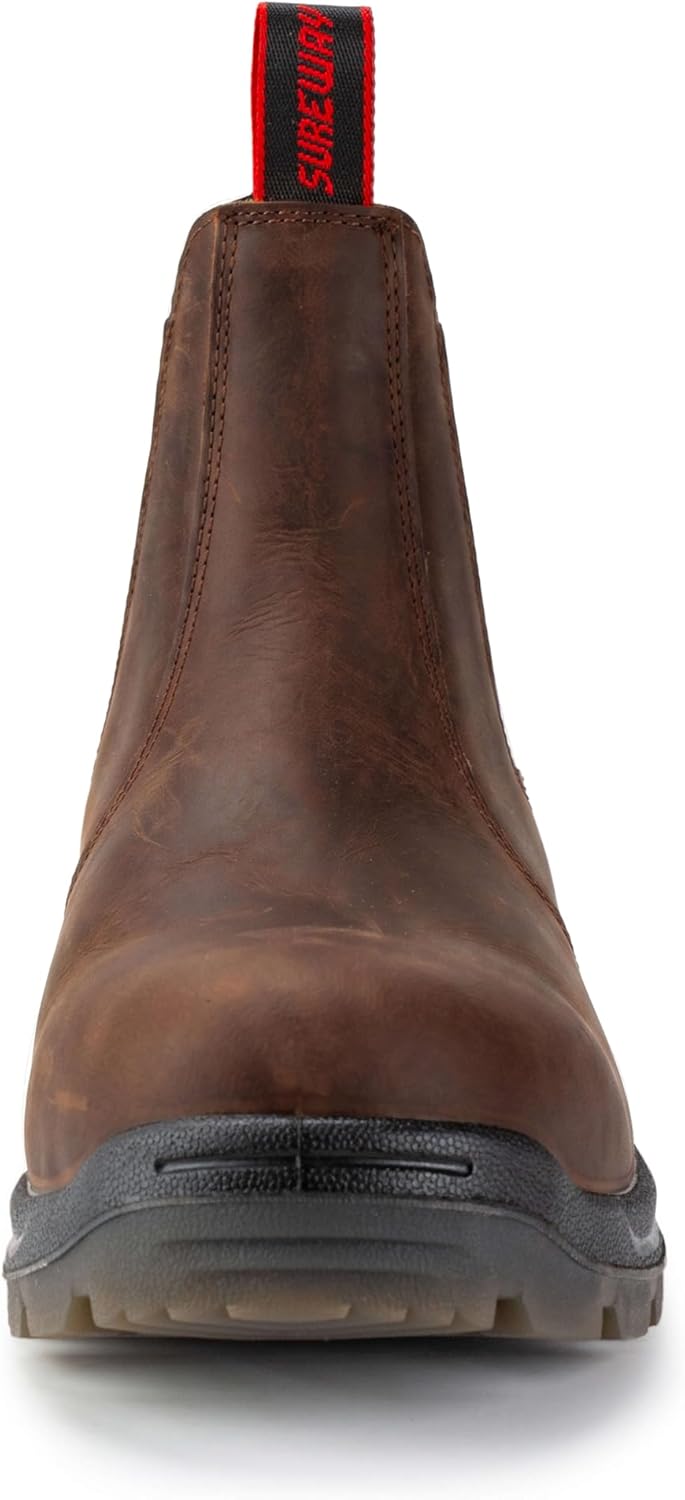SUREWAY Men's Slip-On Work Boots for Men,Full Grain Leather,Anti-Static,Water/Slip Resistant,Fire Station Mechanic Industrial Construction Safety Boots/Shoes for Men