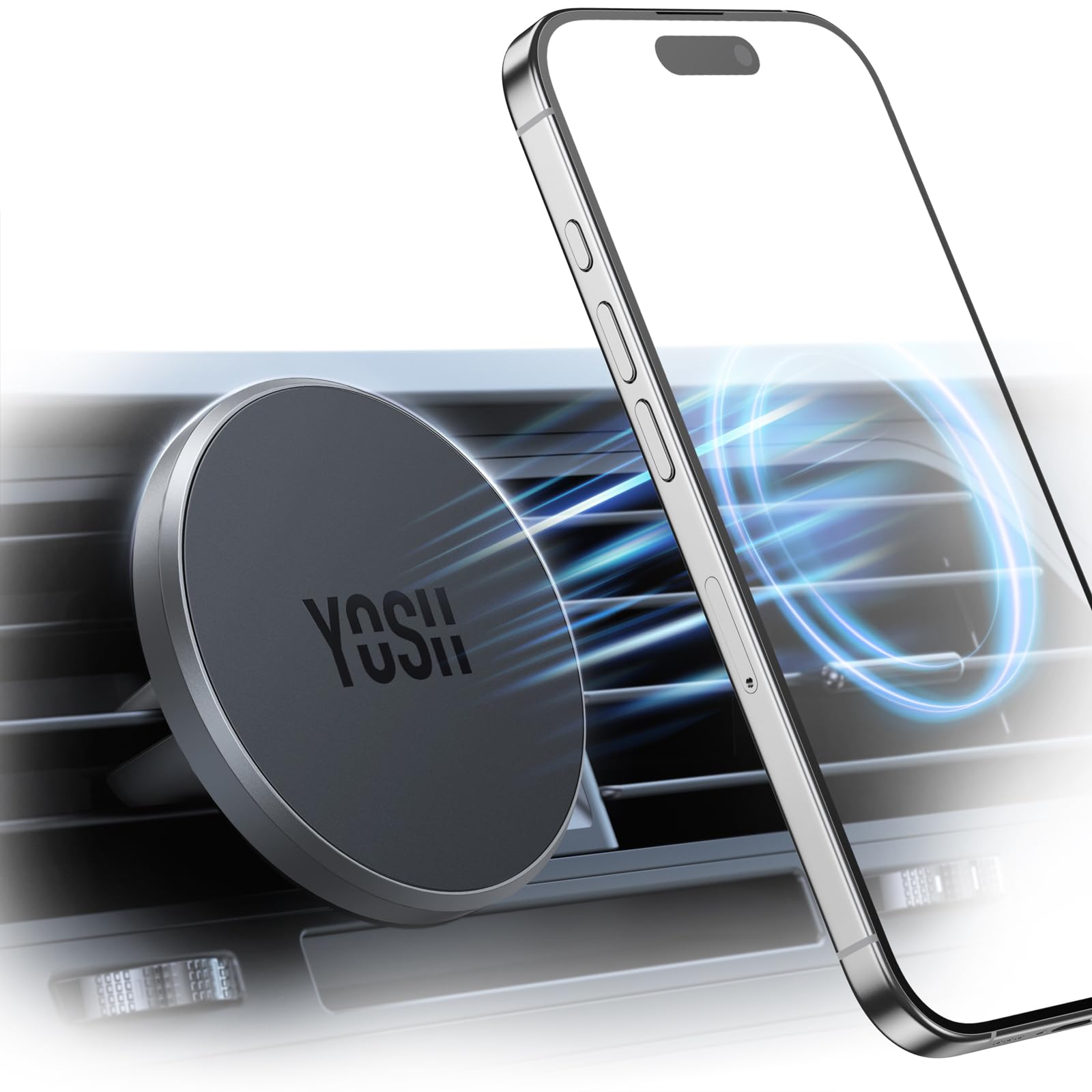 YOSH for MagSafe Car Mount, Magnetic Phone Holder for Car Vent, [1s Installation & Full Rubber Protection], N55 Magnets for iPhone 17/16/15/14/13/12, Fits MagSafe Cases, No Metal Plate Needed — view 8