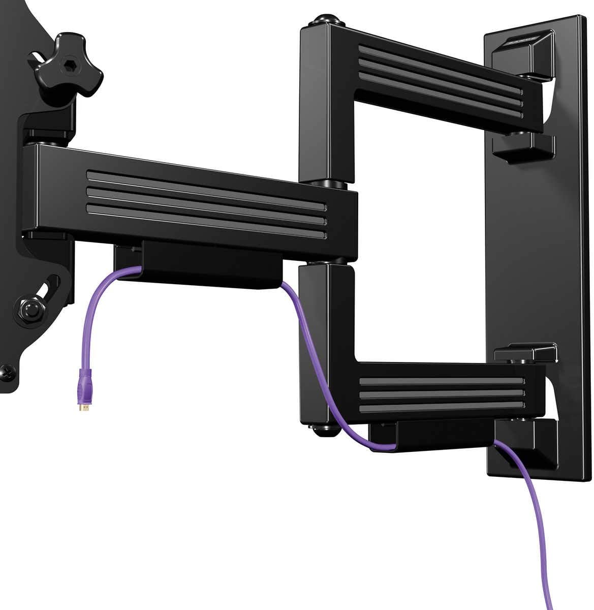SANUS Simplicity Full Motion TV Mount installed on wall with cables routed