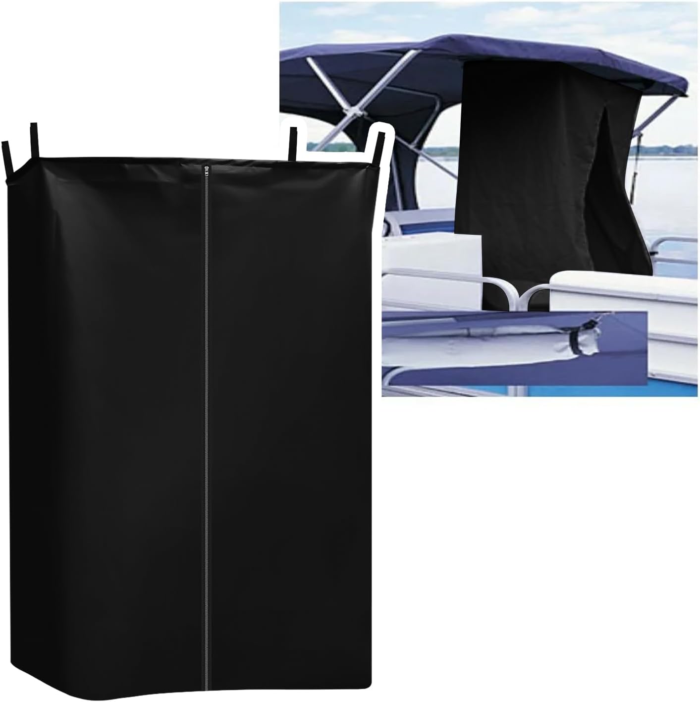 Privacy Tent for Boats, Pontoon Boat Privacy Tent Hanging Changing Room with Storage Bag Install Under Bimini Top Waterproof Portable Privacy Tent Inside Outside Opened-Zipper, 30 * 27 * 72"