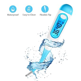 Easy@Home Digital Basal Thermometer with Blue Backlight LCD Display, 1/100th Degree Precision and Memory Recall, NOT Bluetooth Enabled, Blue
