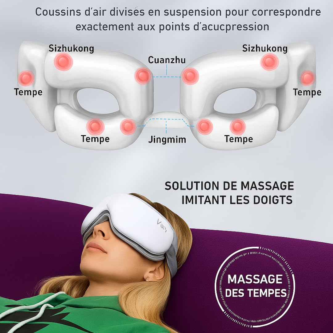 PARENCE Beheiztes Augenmassagegerät Luftdruck Entspannende Klänge Tragetasche Müdigkeit Kopfschmerzen Stressabbau