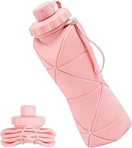 20oz Collapsible BPA-Free Silicone Water Bottle, Leak-Proof & Portable, Pink