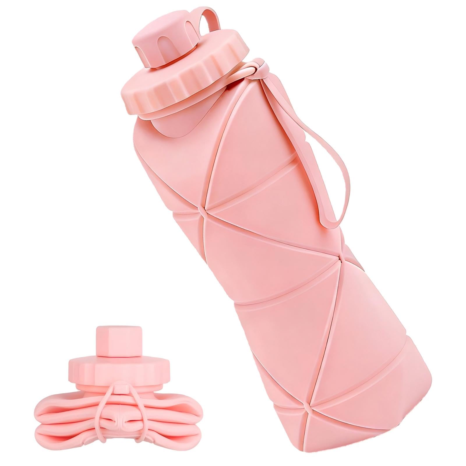20oz Foldable Silicone Water Bottle,Collapsible Reusable Portable Water Container with Leak Proof Lid and Carry Lanyard, Lightweight Travel Water Bottle for Gym Cycling Camping Hiking Activities