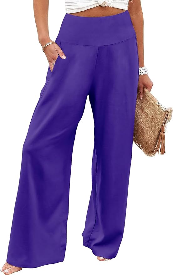 JZC Women's Palazzo Lounge Pants Casual Wide Leg Pants High Waist Flowy Toursers with Pockets