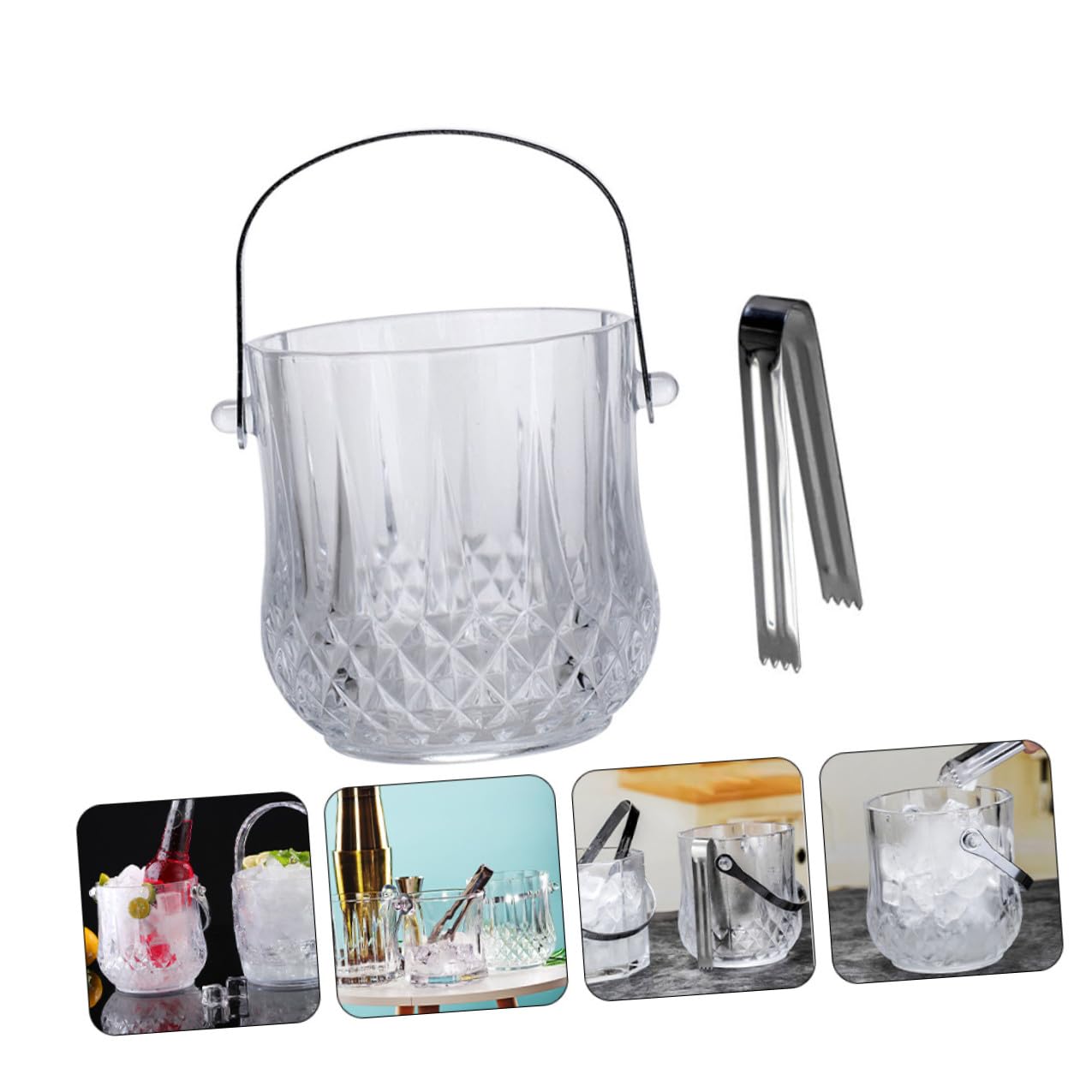 NUOBESTY Glaseimer Eiskübel mit Griff Edelstahl Glas Tragbarer Eisbehälter für Bar Ktv und Zuhause Verdickter Eiswürfelbehälter Zufälliger Stil