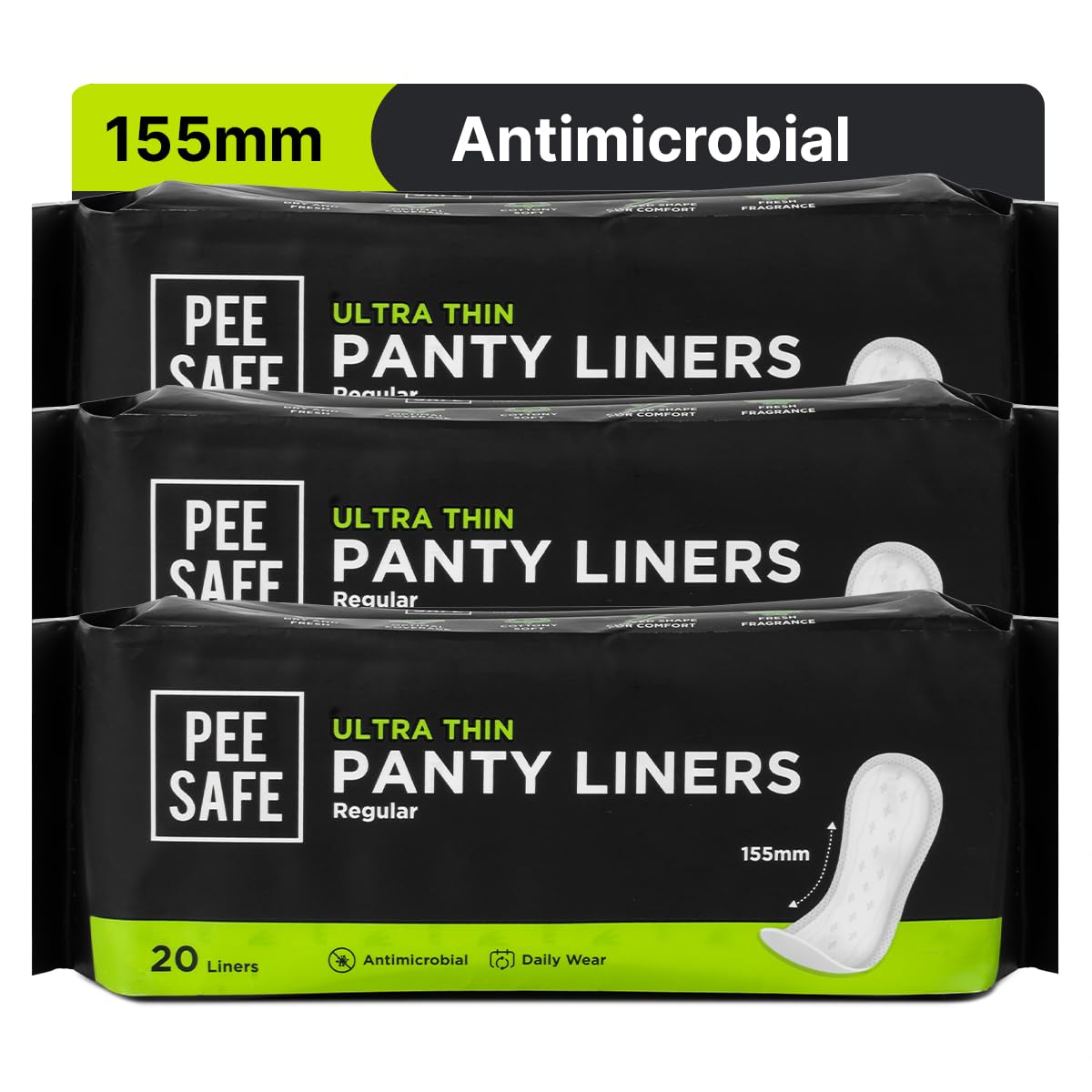 PEESAFE Panty Liners For Women Daily Use - 60 Liners | 155Mm Optimum Coverage (Small Size) | Cottony-Soft Surface| Keeps You Dry & Fresh All Day Long