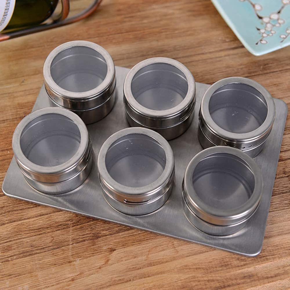 Gewürzdosen, 6 Stück Edelstahl-Gewürzboxen, Gewürzstreuer, Gewürzglas mit Gestell for Küchenbedarf