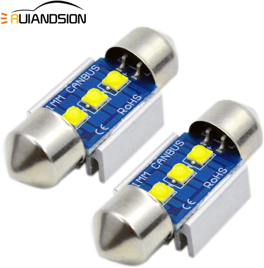 Ruiandsion 10pcs 31mm Festoon LED Bulbs White Super Bright LED Interior Car Lights Error Free CANBUS 3SMD Chipsets LED Bulb for Car Interior Light Licence Plate Light Dome Light Map Light