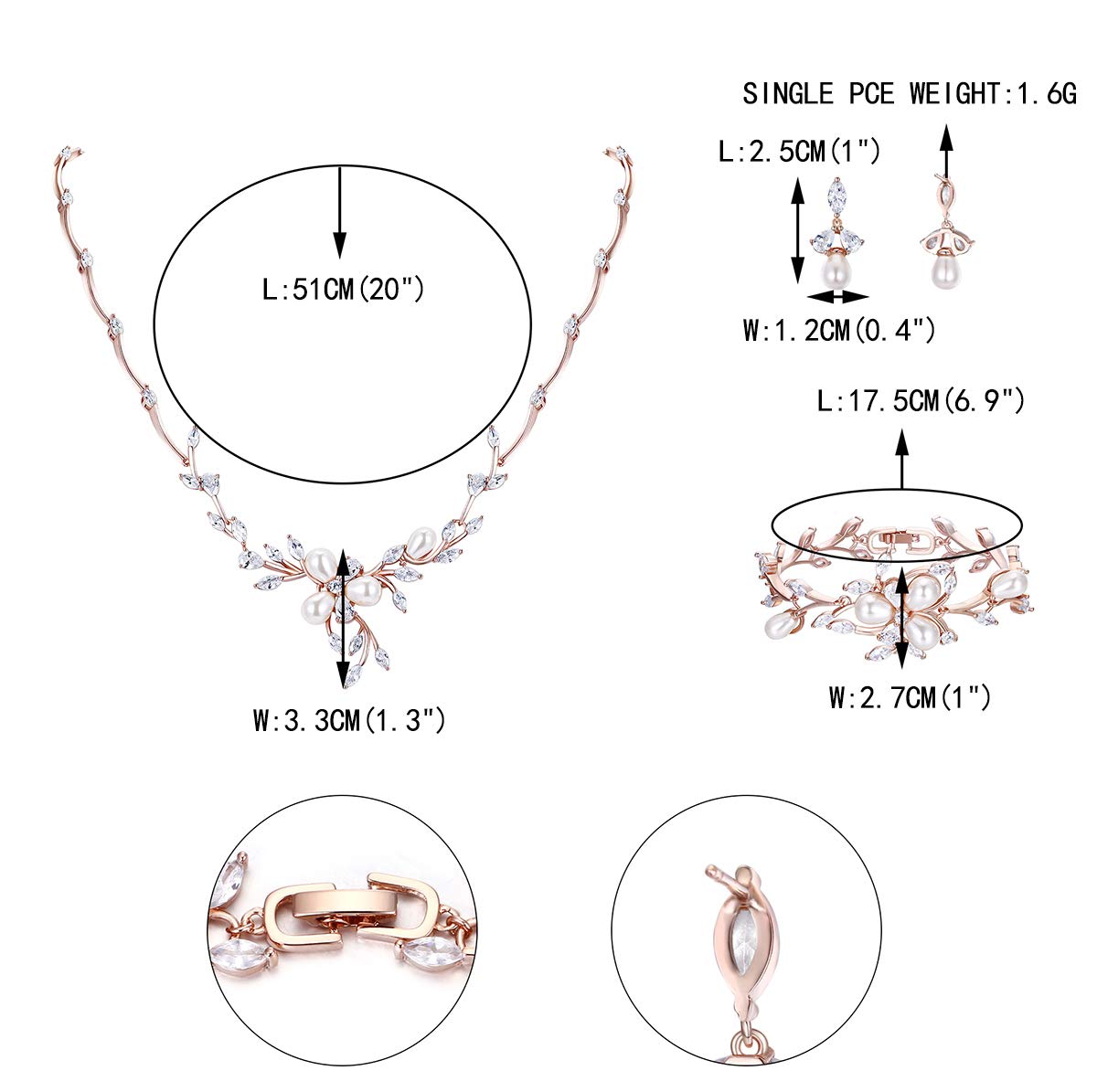 EVER FAITH Zirkon Simulierte Perle Blume Blatt Filigrane Halskette Ohrringe Armband Set Klar
