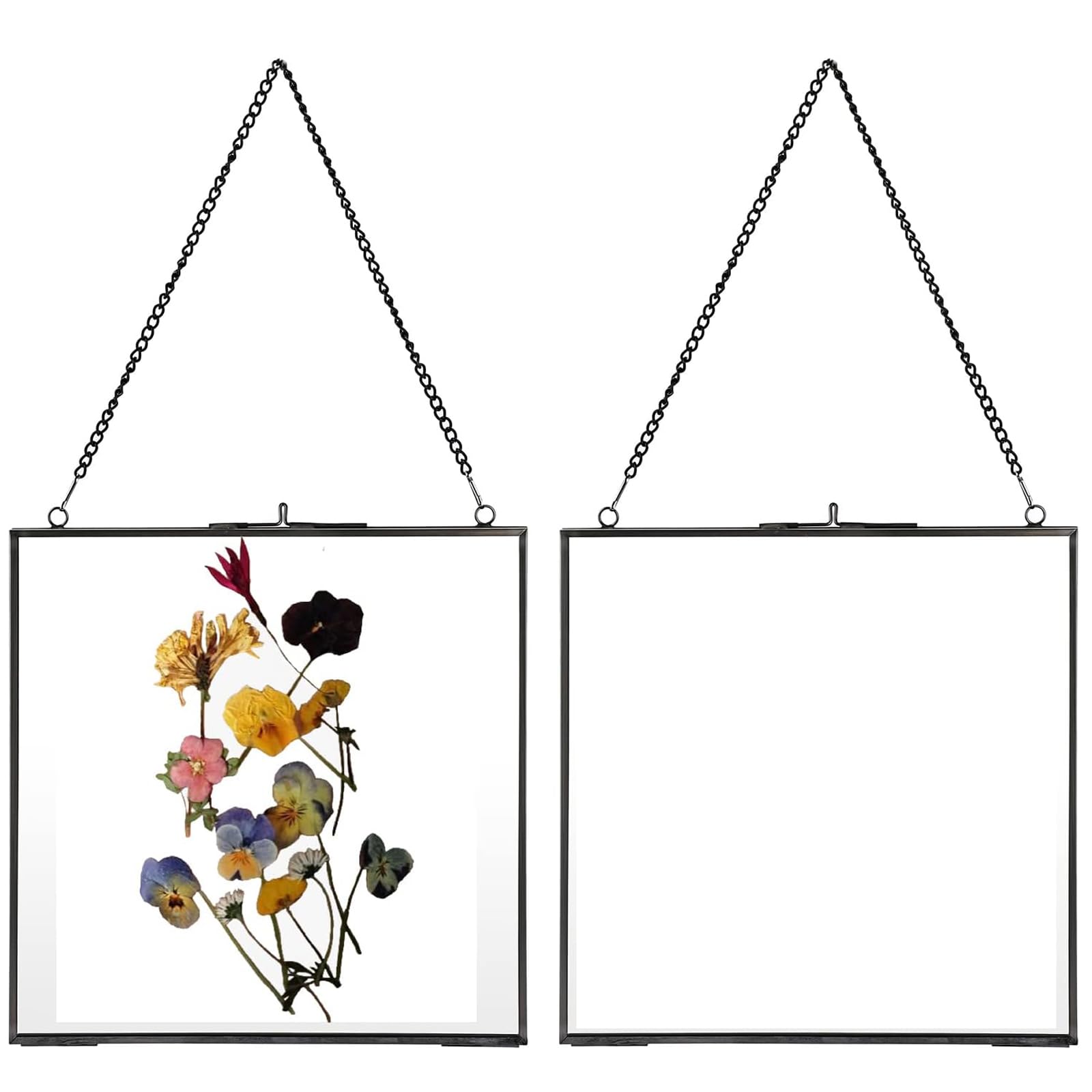 JUXYES Set of 2 Brass Wall Hanging Frame, Glass Floating Frame for