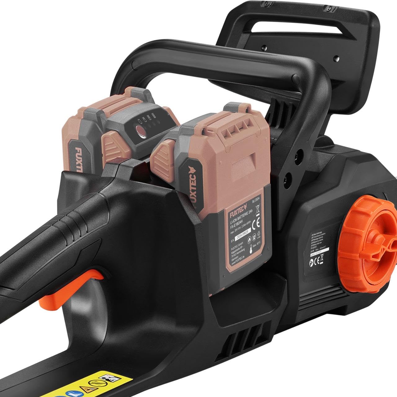 Akumulatorowa pilarka lancuchowa FUXTEC 2x20V FX-E2KS - dlugosc prowadnicy 14 cali, napiecie 2x20 V, waga 4,2 kg, predkosc lancucha 15 m/s i wylacznik bezpieczenstwa