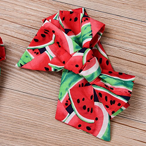 Newborn Baby Girls Watermelons Printed Ruffle Bodysuit with Headband3