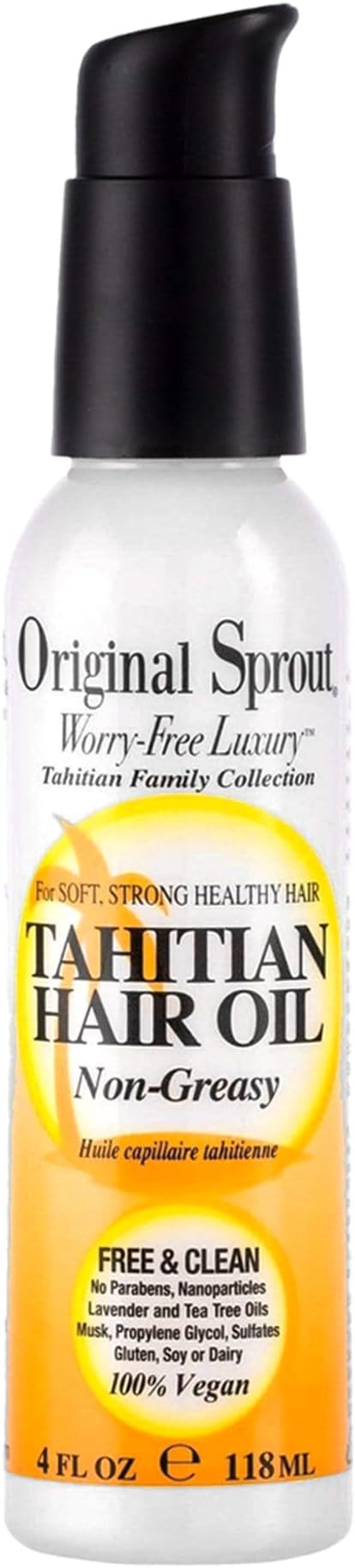 Original Sprout Tahitian Hair Oil for Damaged Hair with Anti-Frizz Coconut Oil, for All Hair Types, 4 Fl. Oz., 1 Pack