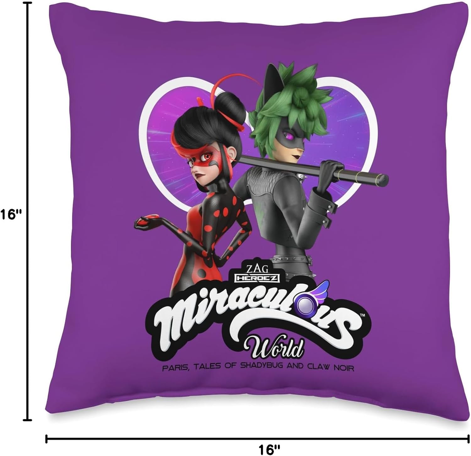 Miraculous Ladybug Cat Noir Tales of Shadybug and Claw Noir Throw Pillow