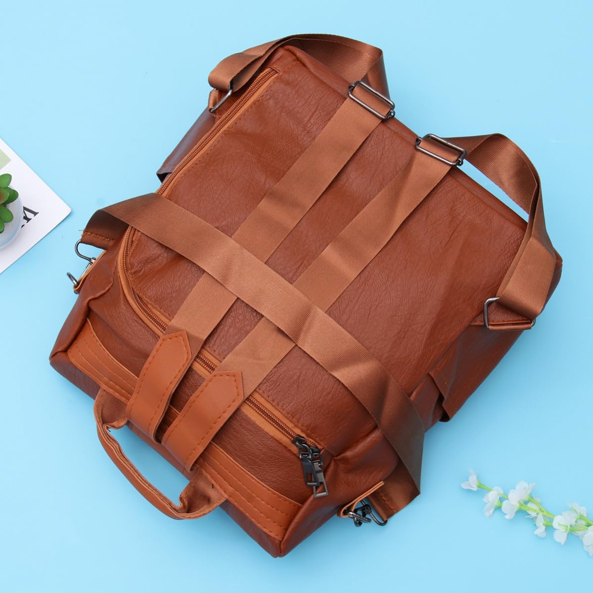 Baluue Women Brown Leather Backpack Large Capacity with Anti Theft