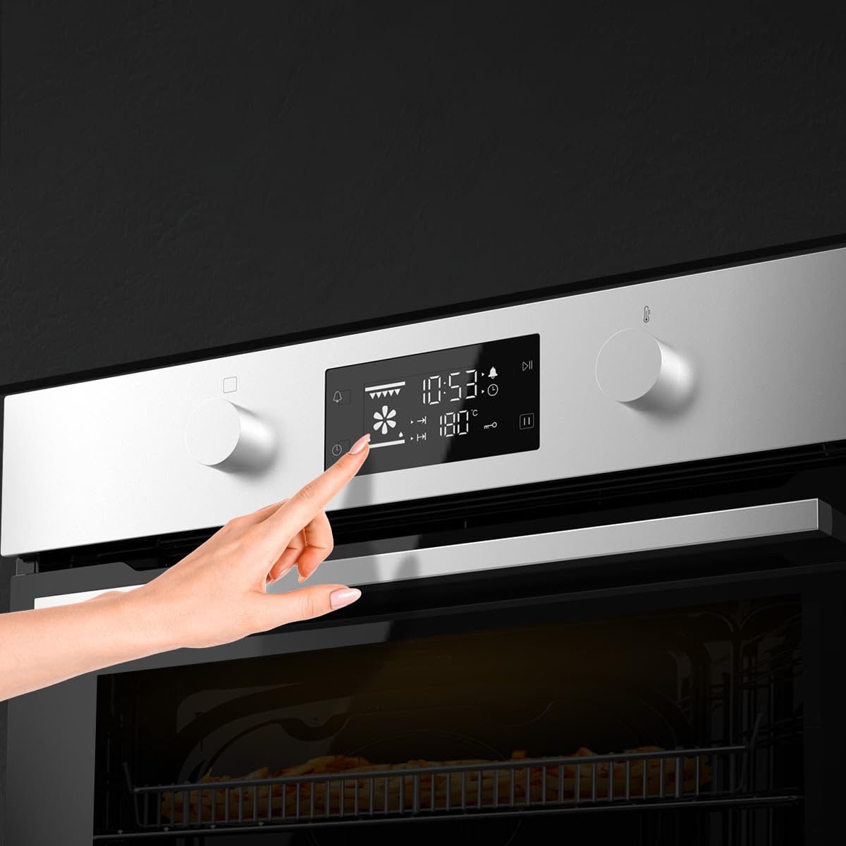 Cecotec Forno da Incasso Multifunzione Pirolitico Bolero Hexa P526000 Line A. 2800W, 73L, 9 funzioni: Defrost, Convenzionale, Grill, Pirolisi. Display Touch, Cooling Fan, Porta Vetro, Classe A