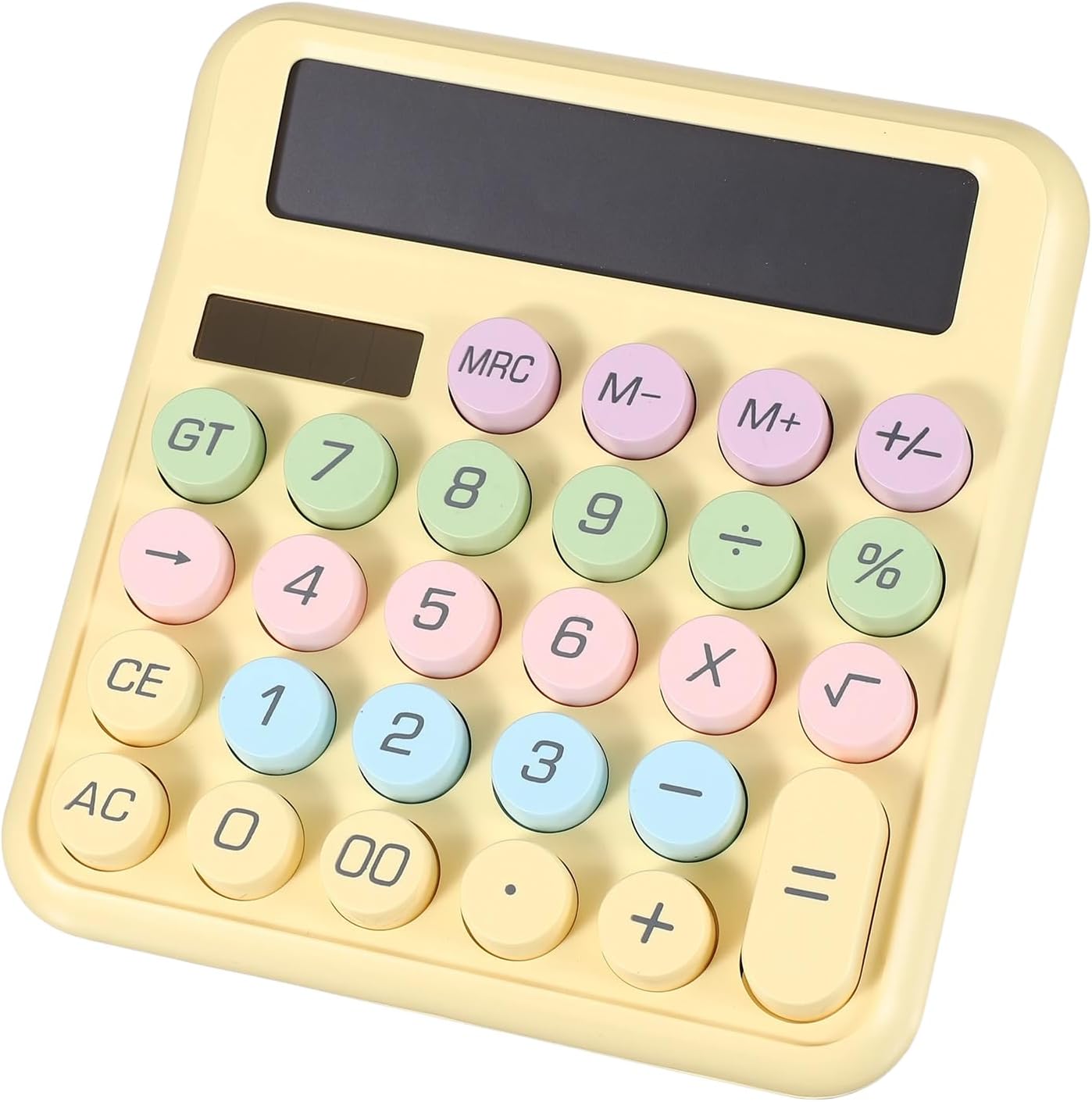 PATIKIL Cute Calculator, Desk Calculator Basic Big Button 12 Digit Large Display Mechanical AAA Battery Solar Power for Office Supplies Girl Female Woman Gift, Colorful Yellow