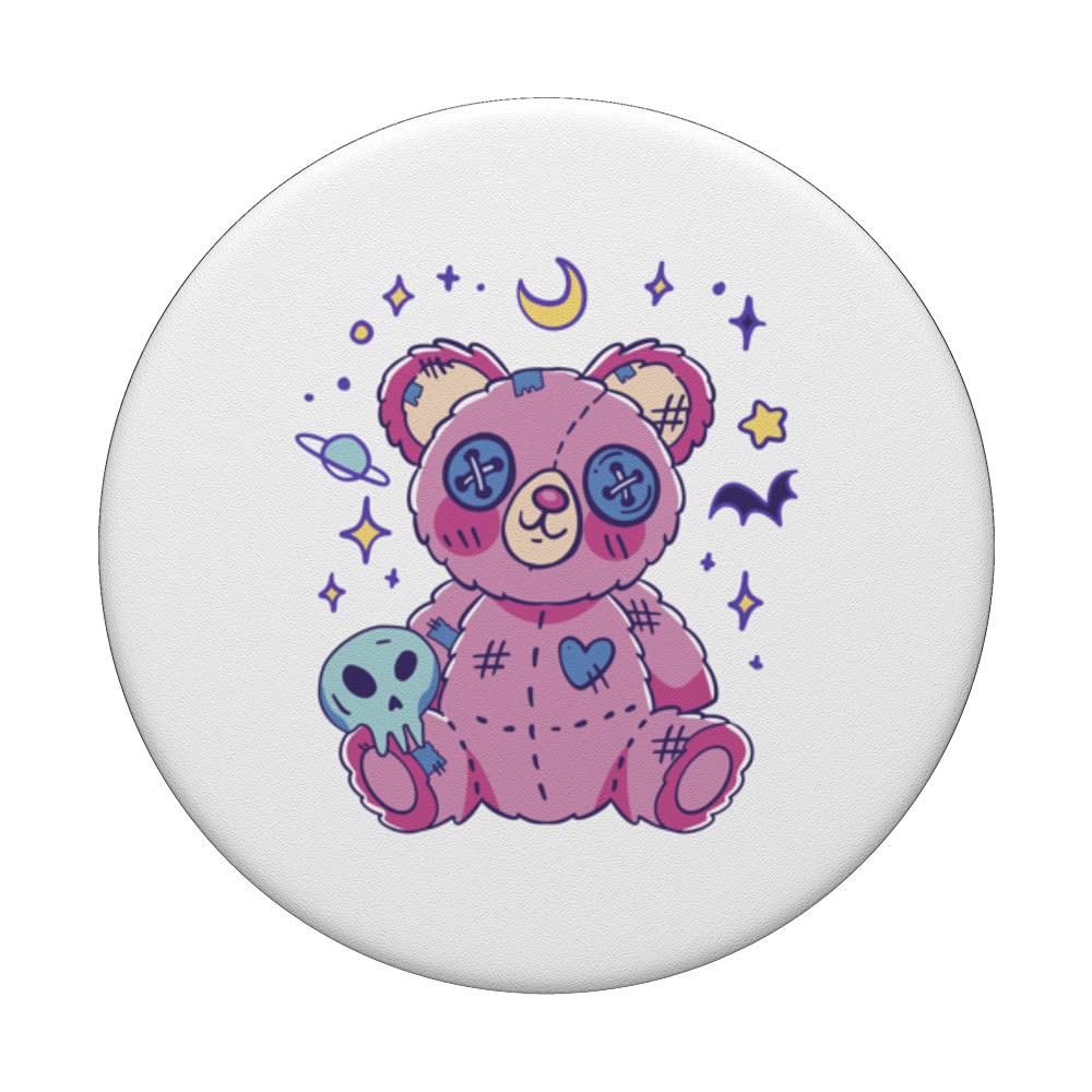 Pastel Goth Teddy Bear Kawaii Gothic PopSockets Swappable PopGrip, Black - Image 3