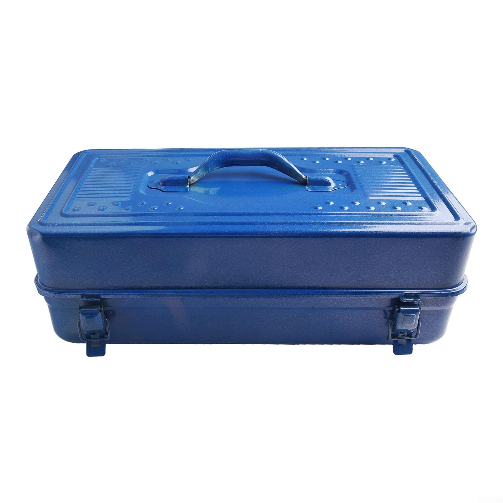 Boîte à outils en acier robuste avec fond épais – Boîte de rangement robuste pour garage et maison – Bleu 36 x 15 x 10 cm (45 x 24 x 15 cm)