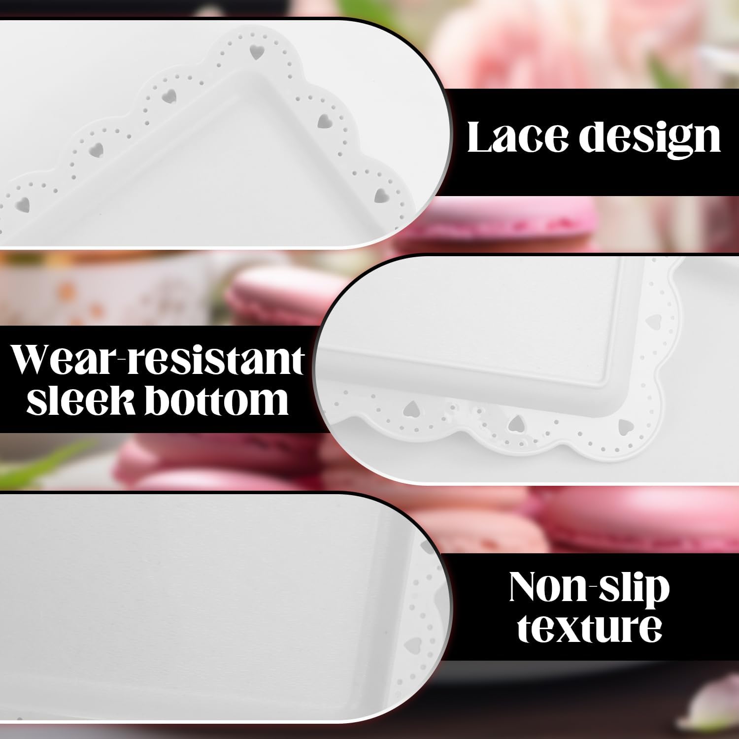 Food Tray, 12 Pack Serving Tray Serving Platter Cookies Dessert Plates,Disposable Plastic Serving Trays Rectangle Dessert Trays for Party, Wedding, Restaurant, 14.4" X 9.3" (White) - Image 3