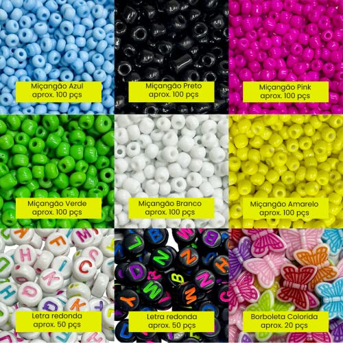 Kit Miçangas Infantil Coloridas Para Montar Pulseira Colar com Pingente Letras Perolas Bolinhas Leit
