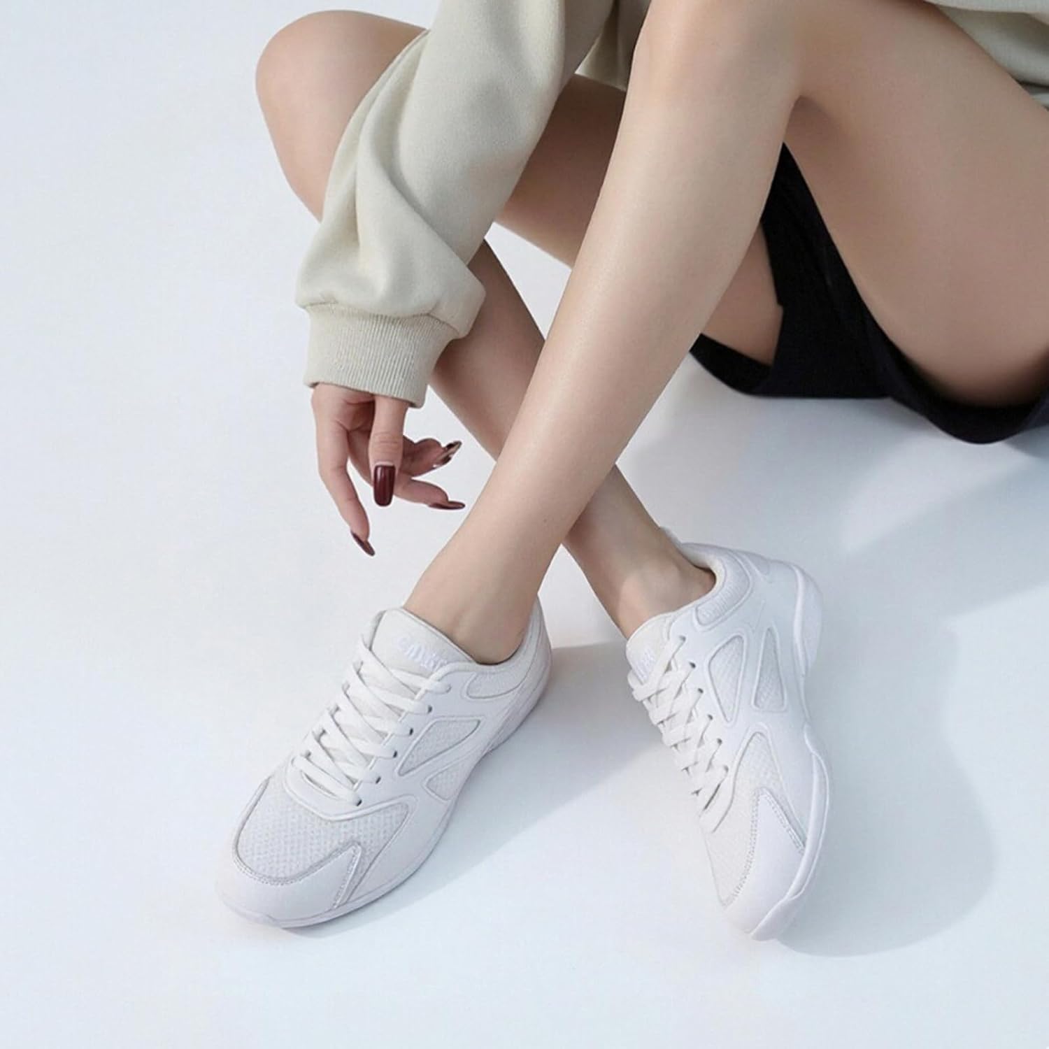 WUIWUIYU Boys Girls White Cheer Shoes Lace Up School Cheerleading Competition Dance Sports Sneakers Shoe