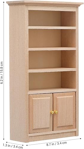 Miniatura 7 de Toyvian Estantería de madera Mini cajón de madera Gabinete de TV en miniatura Modelo Mini Librería Estantes de almacenamiento Muebles de casa de