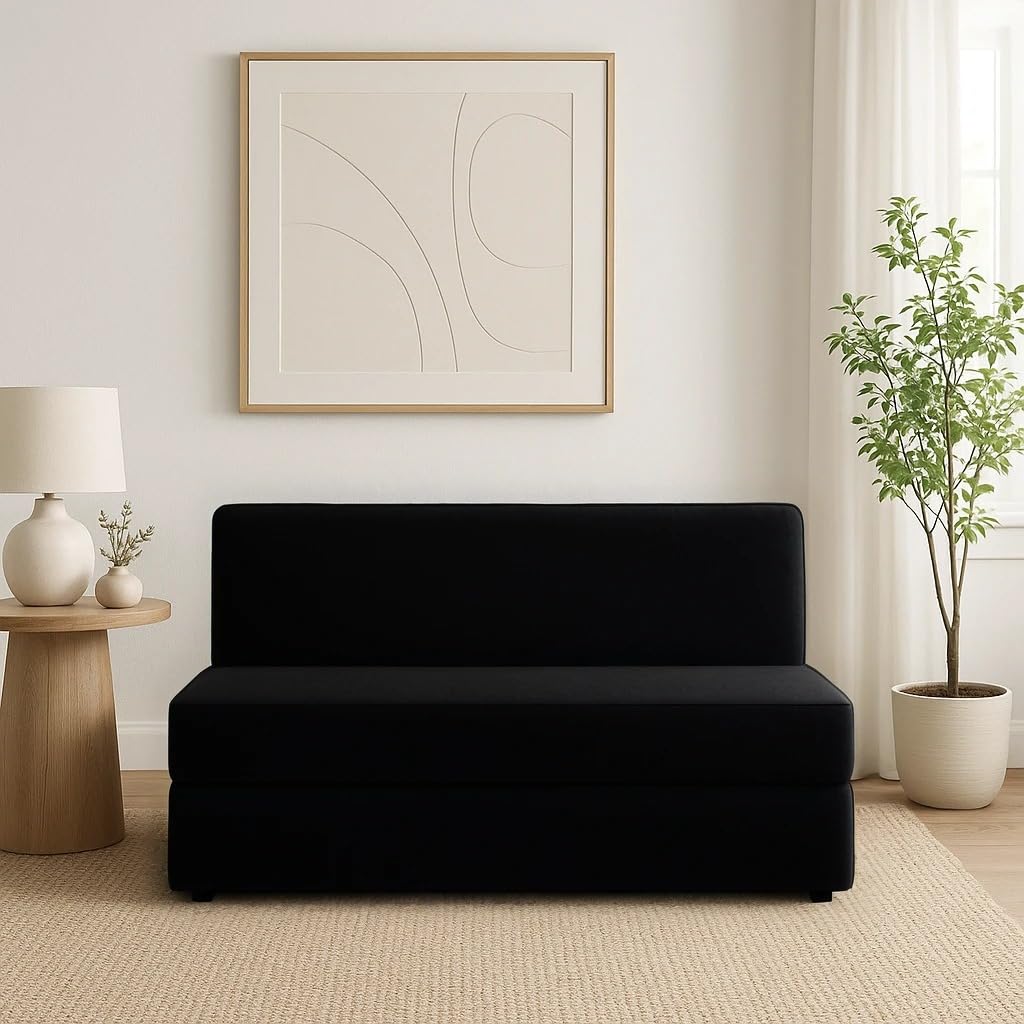 PUM PUM 2-Seater Sofa Cum Bed – Modern Convertible Sleeper with Space-Saving Design,Black PUM PUM 2-Seater Sofa Cum Bed – Modern Convertible Sleeper with Space-Saving Design,Black