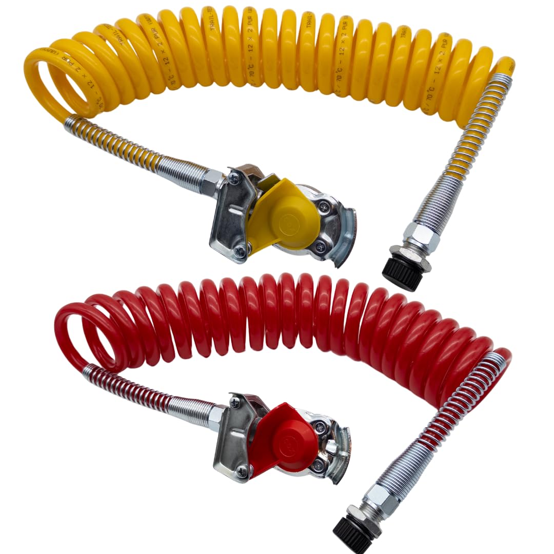 m16 elica d'aria, elica aria compressa, tubo elicoidale antitorsione giallo e rosso con testa di accoppiamento m16 rossa con valvola, giallo con valvola, per
