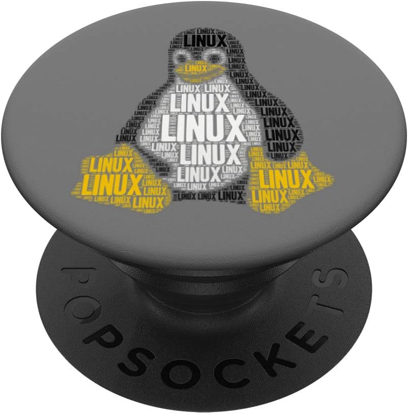 Linux Mascot Logo Tux the Penguin Word Art Sysadmin Nerd PopSockets Grip and Stand for Phones and Tablets