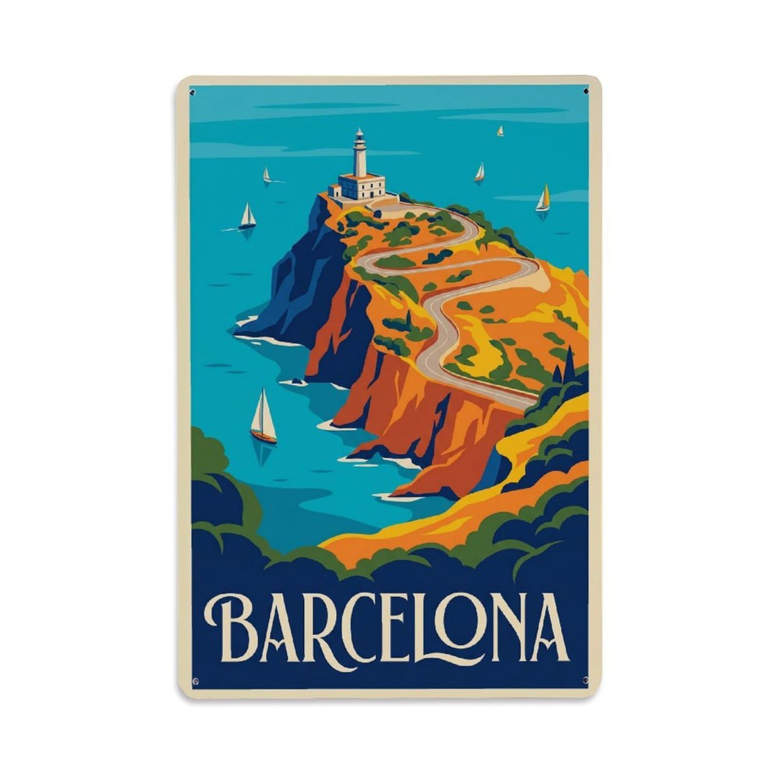 Vintage Travel Promontory Spain Coastal Metal Tin Sign
