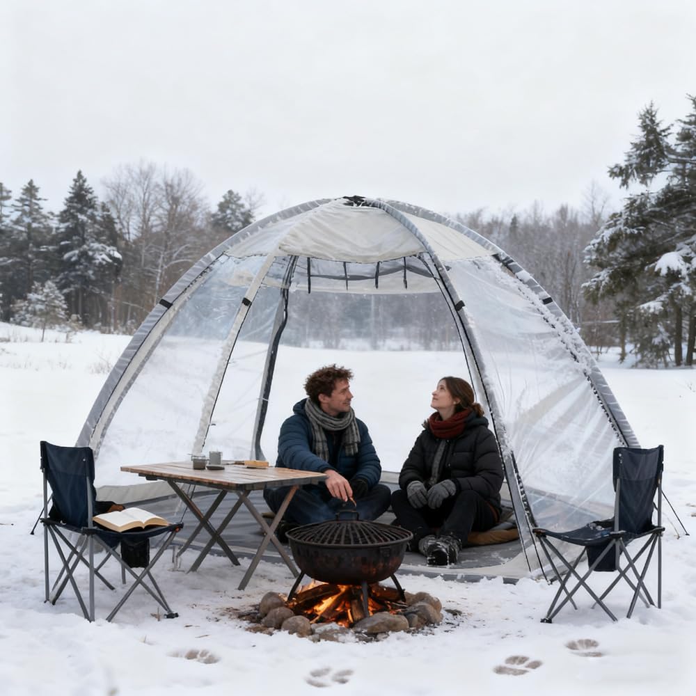 Tente de sport transparente pour 2 personnes - Vue panoramique à 360° - Coupe-vent - Portable - Tente à bulles pour camping, pêche et activités sportives