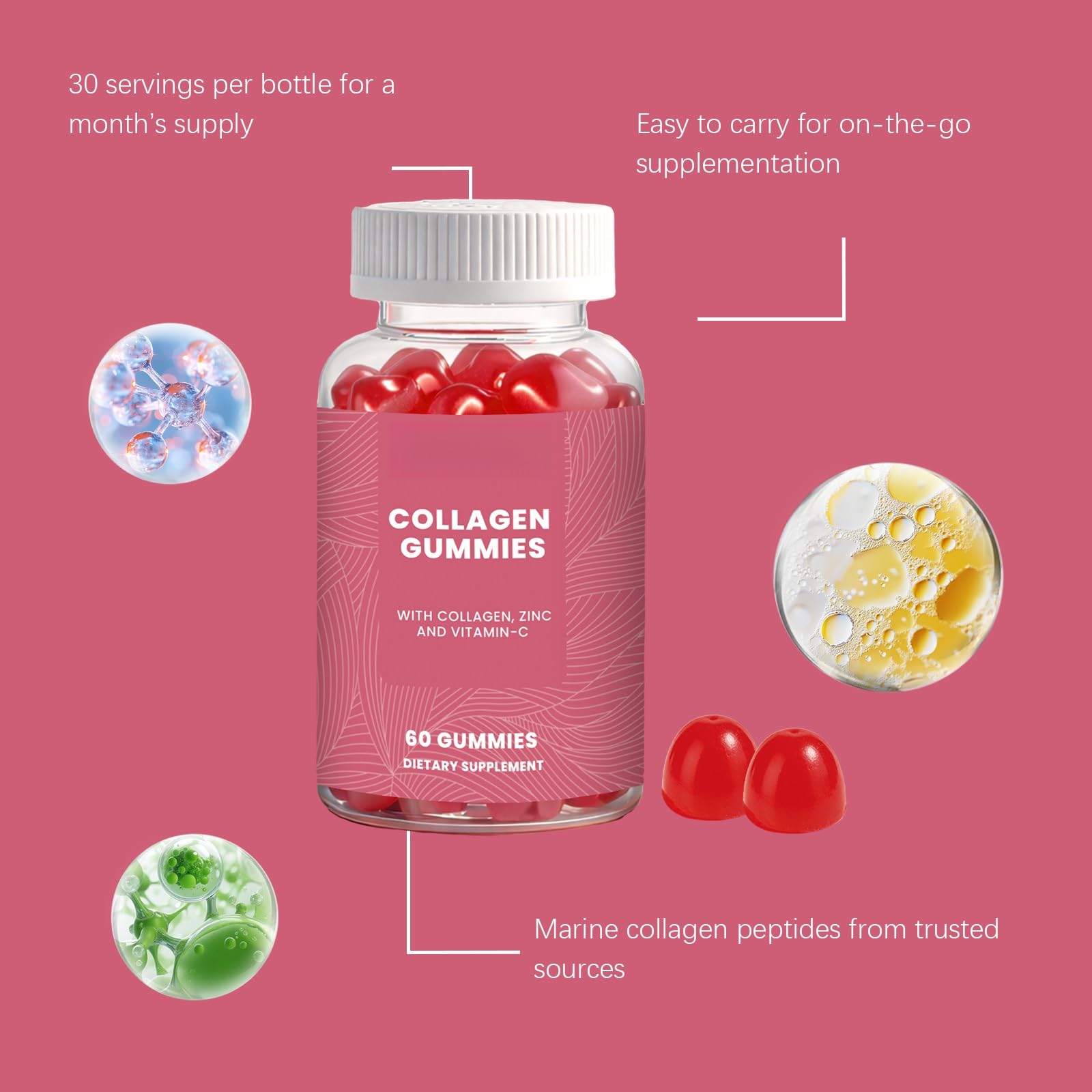 Gomitas De Colágeno Con Vitamina E: Elasticidad La Piel Y Apoyo Antioxidante, Suplemento Masticable Nutrición Diaria, Sabrosos Sabores Frutas(2PCS)