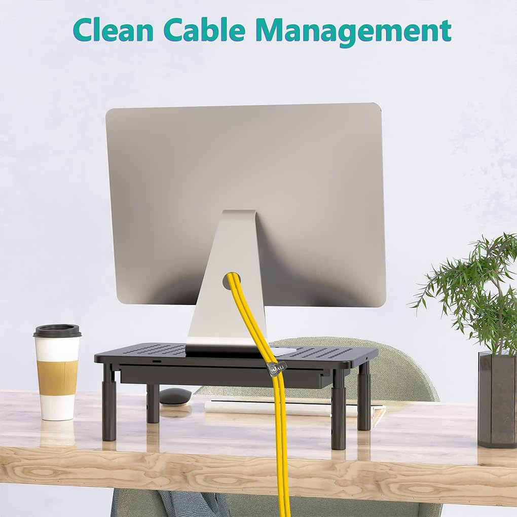 Support réglable pour ordinateur portable avec support de rangement surélevé en acier pour bureau, maison, clavier, moniteur