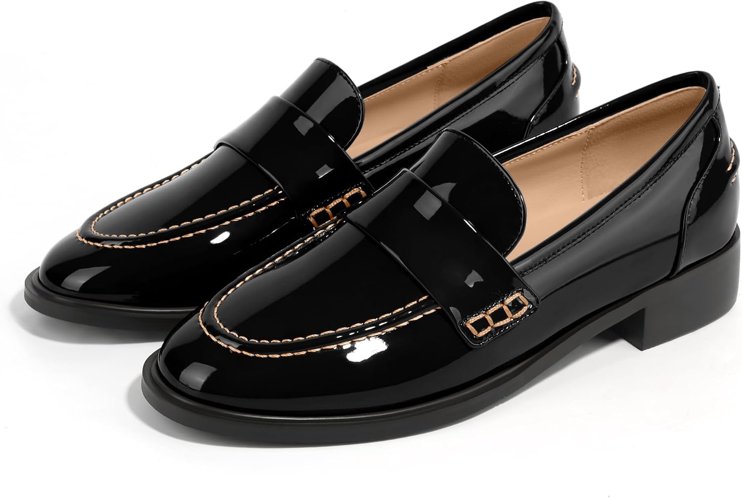 NUMALEO Women's Loafers Penny Loafers & Slip-ons Flats Closed Round Toe Low Heel Shoes 1 Inch Patent Fashion Casual Shoes Comfortable Work Office Flats Dressy Shoes