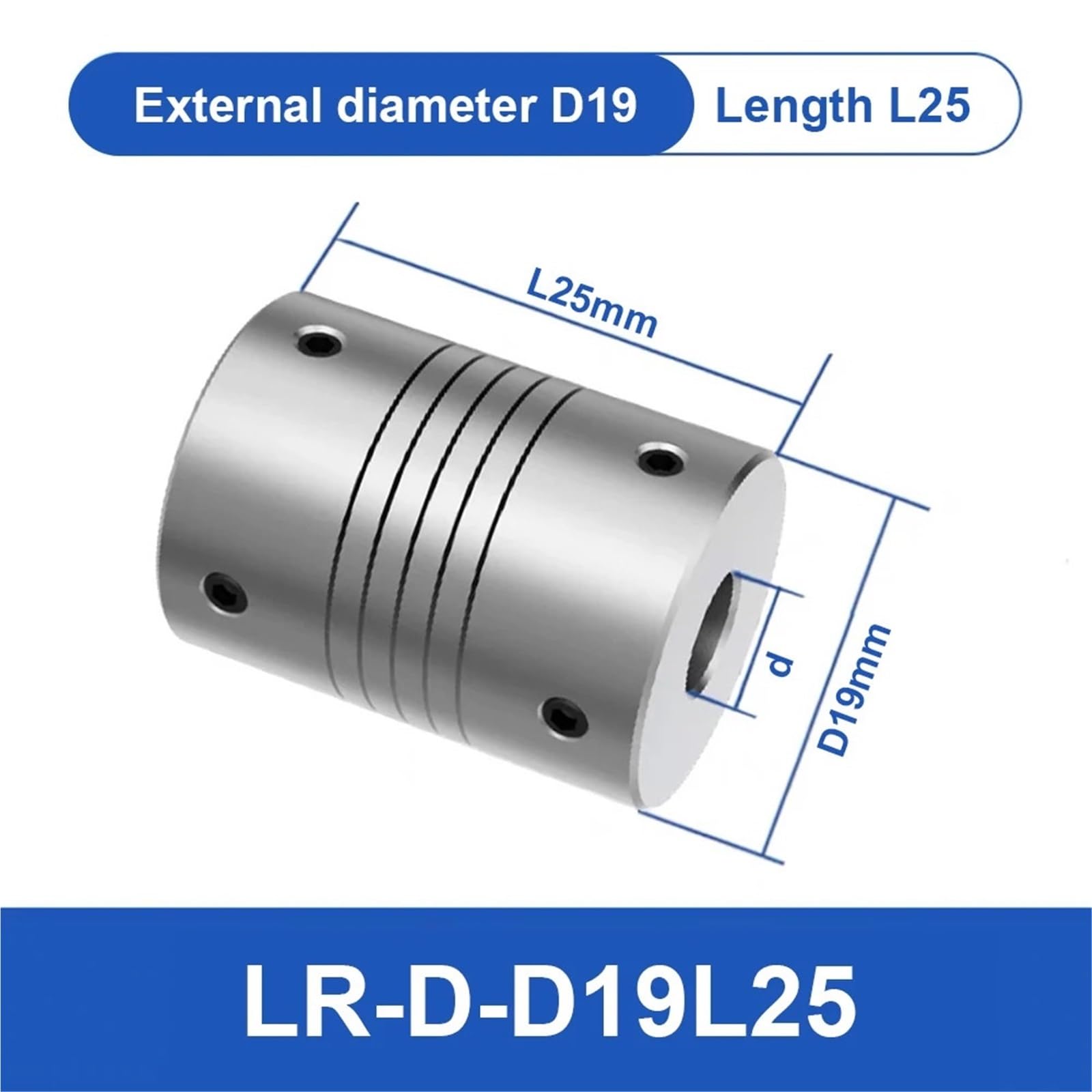 Coupleur d'arbre à mâchoire de moteur CNC en aluminium, 5mm à 8mm, couplage Flexible OD, livraison directe 3/4/5/6/6.35/7/8/10mm LR D D19L25(6mmX10mm)