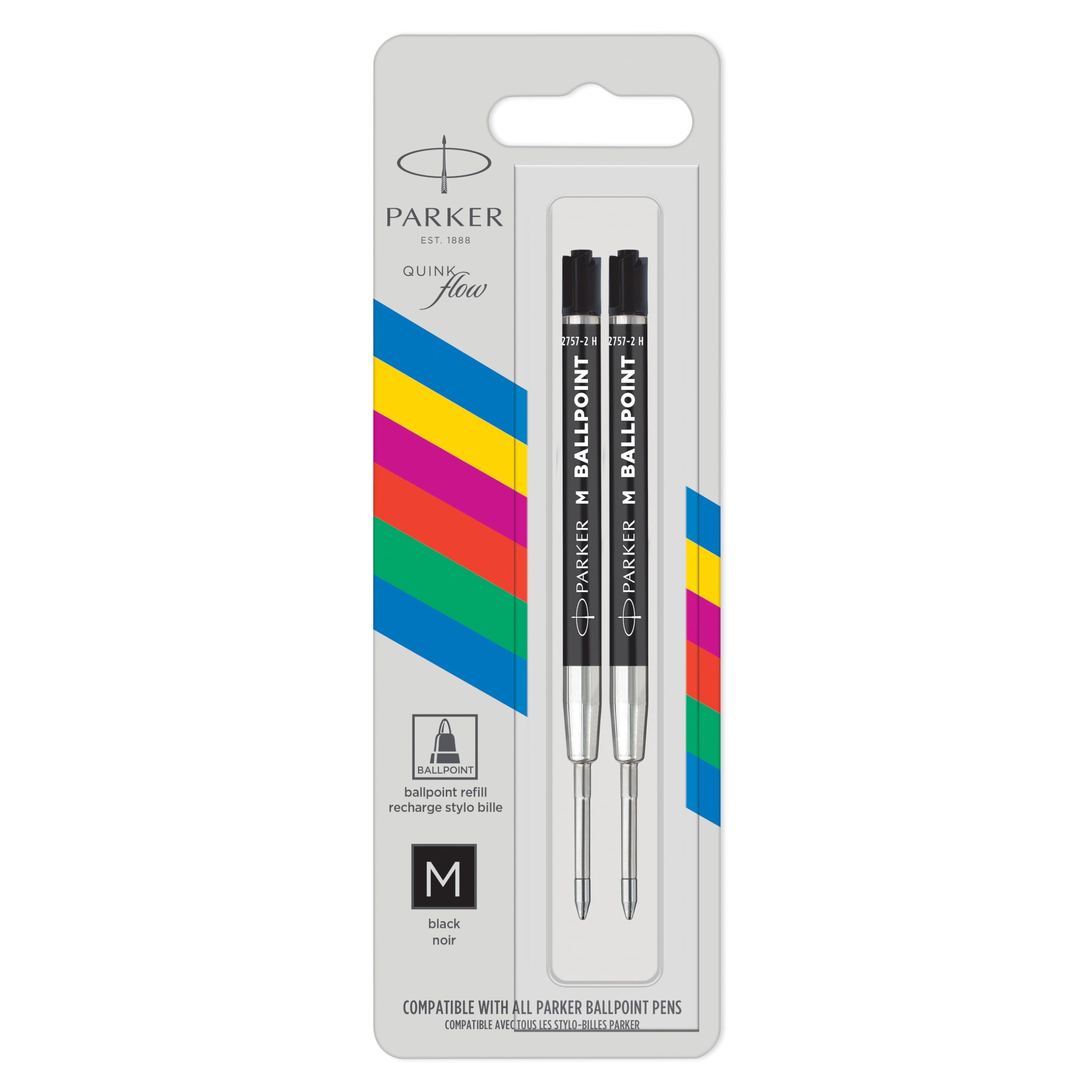 Parker Quinkflow Ballpoint Pen Refills Black Medium (2 Pack)